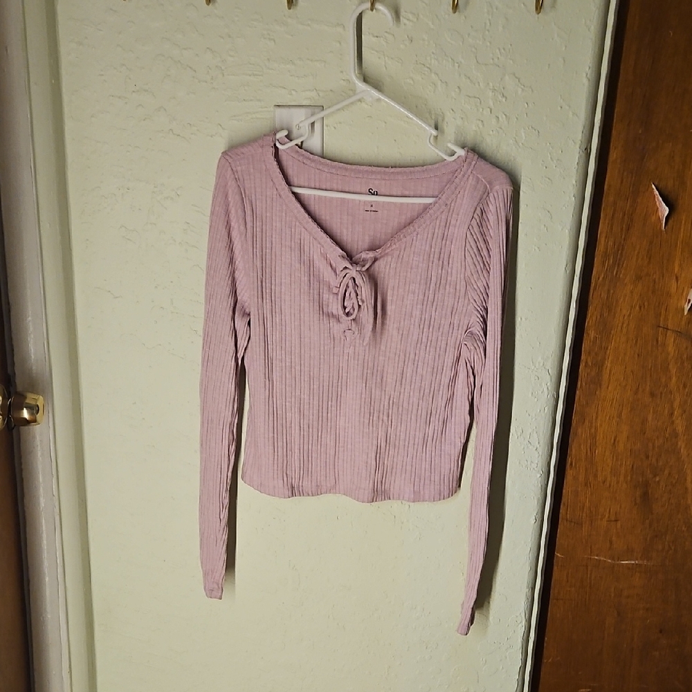 SO Light Pink Ribbed Long Sleeve Top